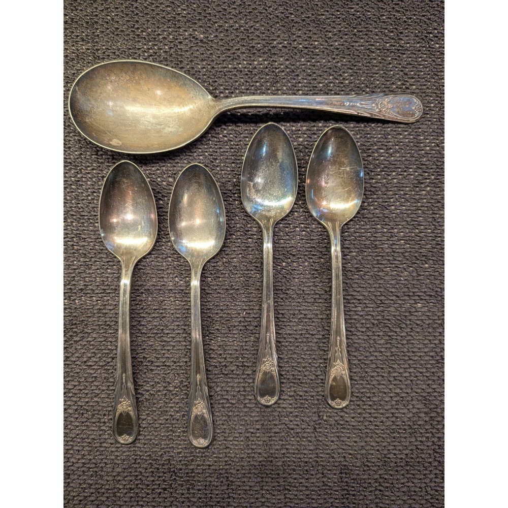 Vintage Newport Silver Plate Spoon Set 5pc Floral Rose Mid-Century Flatware